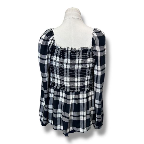 Inner Circle Women’s Long Sleeve Smock Bodice Blouse, Black Plaid, size XL - Picture 4 of 10